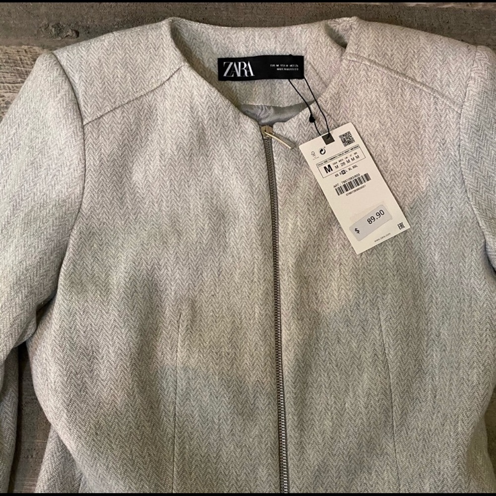 ✨4X HP✨ NWT Zara herringbone gray frock coat - Picture 4 of 4